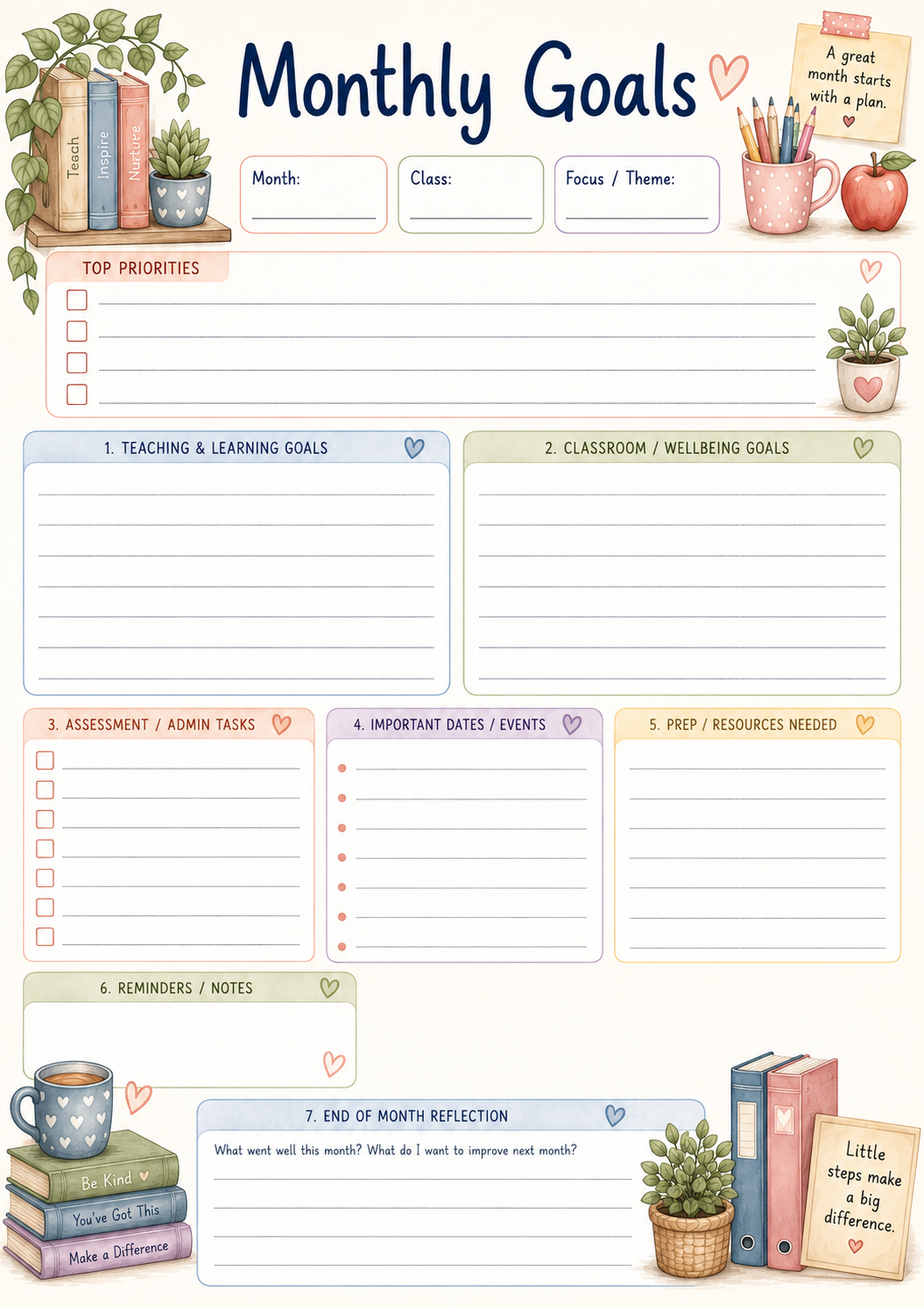 Monthly Goals Planning Page